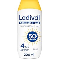Ladival Sonnenschutz Gel LSF 50+ für allergische Haut - Sonnencreme bei Sonnenallergie und Mallorca-Akne, wasserfest, fettfrei, 4-fach Zellschutz, korallenfreundlich, leichte Gel-Formel, 200ml