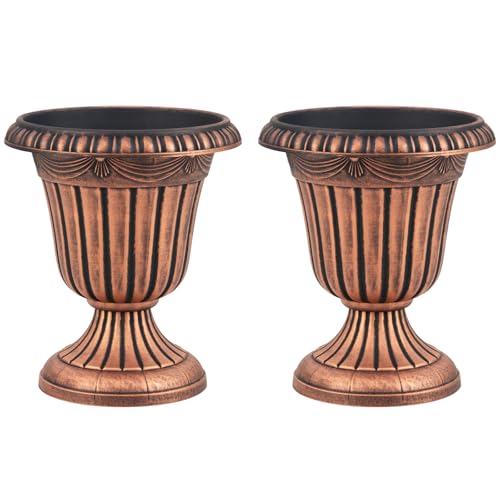 GOPLUS Lot de 2 Pot de Fleur Exterieur Rétro, ⌀41 cm de Diamètre, Cache Pot Plante Interieur en Plastique, 2PCS Jardinières Rondes, Amphore Jardinière,...
