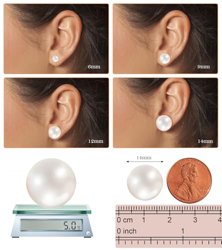 14mm Pearl Earrings for Women, Handpicked Big Shell Pearl Stud Earrings Hypoallergenic 18K Yellow Gold Vermeil Sterling Silver Earrings Studs4