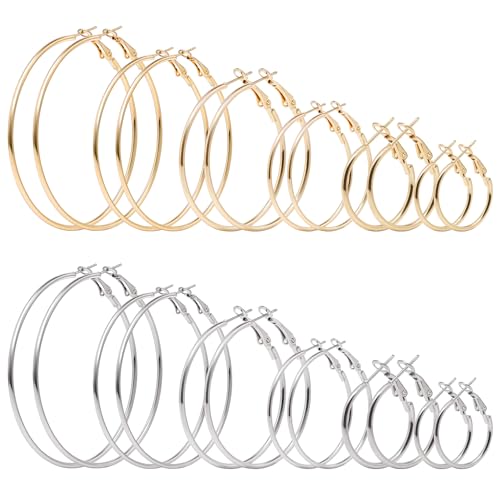 12 Pairs Gold Hoop Earrings for Women Multipack 14K Gold Plated Lightweight Hypoallergenic Large Gold Earrings Women’s Huggies Earrings