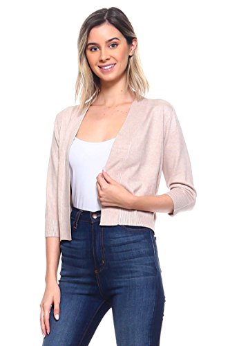Image of Cielo Women's Soft Solid Open Front 3 /4 Sleeve Sweater Cardigan