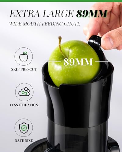 GDOR Entsafter Slow Juicer mit 90mm Extra Großem Einfüllschacht für Ganze Früchte und Gemüse, leicht zu Reinigen Entsafter Gemüse und Obst, Hohe Saftausbeute Juicer Machine, BPA-frei, 200W, Bürste – Bild 3