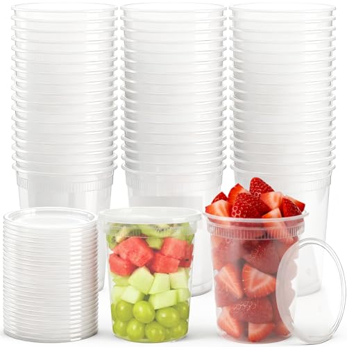 Lawei 50 Pack 32 oz Deli Containers with Lids - Leak-Proof Plastic Food Storage for Meal Prep, Soup and Leftovers - Microwave, Dishwasher and Freezer Safe To Go Containers, BPA-Free