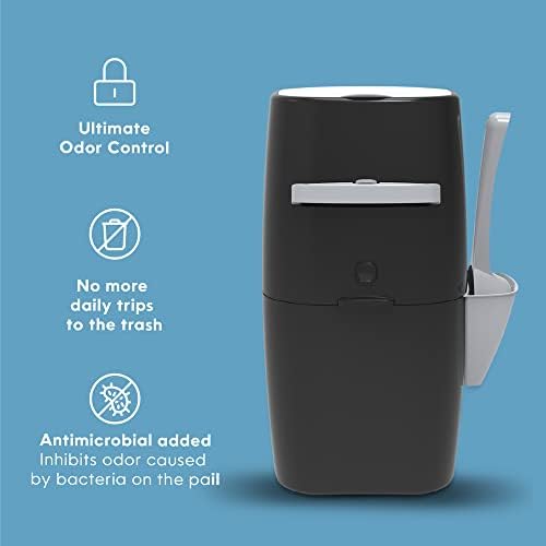 Litter Genie Plus Pail, Ultimate Cat Litter Disposal System, Locks Away Odors, Includes One Refill, Black, Small
