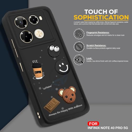 Image of AESTMO Back Case Cover for Infinix Note 40 Pro 5G | Cute Fun Cartoon 3D Ball | Coffee Silicone Case | Full Body Protection | Camera Protection Back Cover for Infinix Note 40 Pro 5G (Black)