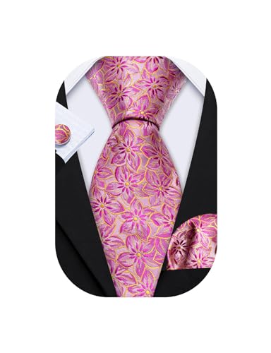 Image of Barry.Wang Flower Ties for Men Handkerchief Cufflinks Set Wedding Necktie Set Party