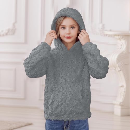 Girls Warm Fleece Hoodies Fall Winter Sherpa Sweatshirts Comfy Fuzzy Pullover Hoodie with Pockets Furry Outerwear4