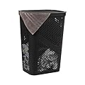 Mind Reader Slim Laundry Hamper with Lid, 60L Clothes Basket, Ventilated Plastic, Black