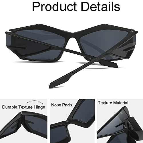 Nidovix Trendy Wrap Around Sunglasses For Men Women Fashion Cool Sport Y2K Stylish Cat Eye Sun Glasses Uv400 Protection (Black/Grey) #TOP5