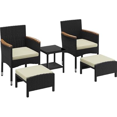 Yaheetech 5 Piece Patio Conversation Set, Outdoor Wicker Bistro Furniture, PE Wicker Outdoor Rattan Chairs Set with Coffee Table for Porch, Poolside, Lawn, Garden, Balcony