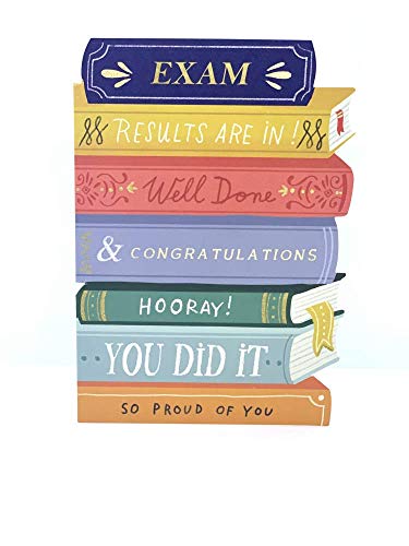 Ling Design - Tarjeta de felicitación para examen artístico (LD-GHC196)  Resultados están en, pila de libros  para él/para ella