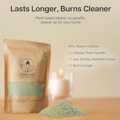 comforder Unscented Candle Sand with Wicks, Pearled Candle, Wax Granules, 14oz Sand Wax Granules + 4 Wicks (Light Green) by comforder - Image 3