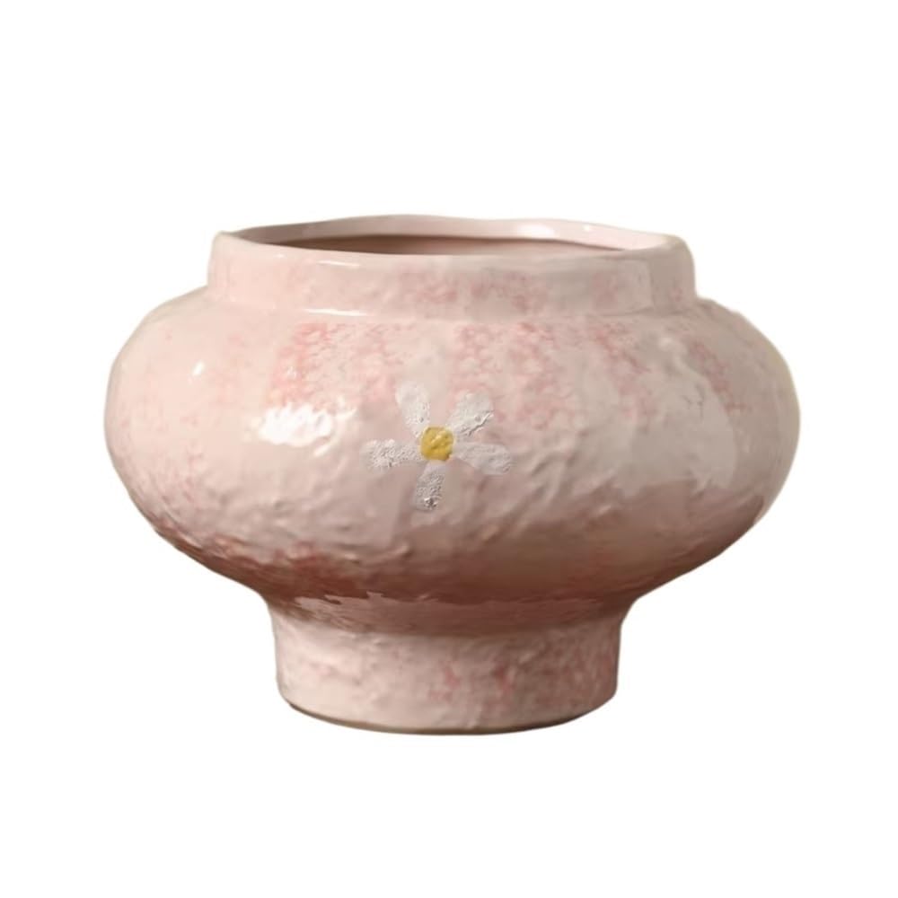 XBGfdySD ﻿Ceramic Glazed Flowerpot，Dia 15.5 cm Planter with Drainage Holes，Indoor and Outdoor Plant Containers(Pink)