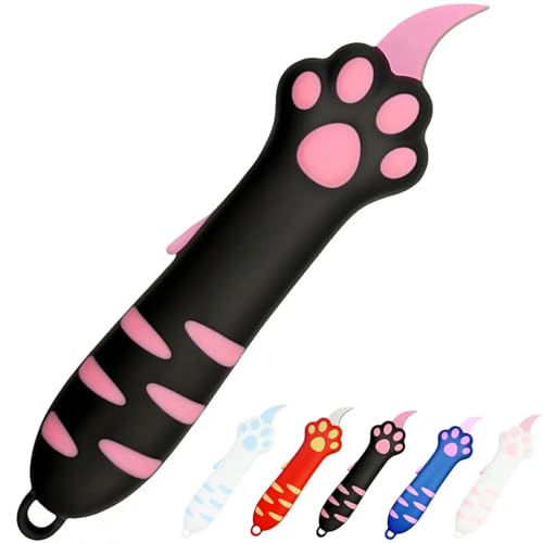 Cat Paw Box Cutter 2026 New Retractable Cat Claw Knife Cute Cat Box Paper CutterPortable Cat Retractable Knife (black)