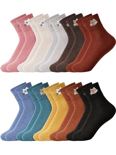 Image of Eurzom 10 Pairs Socks Womens Crew Elastic Ankle Length Cotton Socks Aesthetic Cute Lightweight Low Cut Gifts for Women