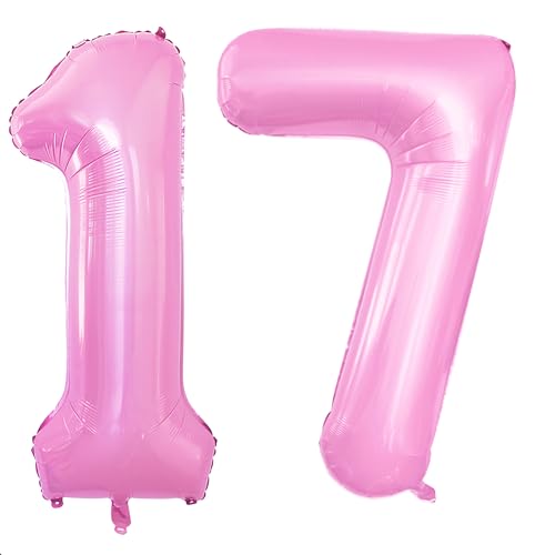 GOER Number 17 Balloons for 17th Birthday Sweet 17 Party Decorations,42 Inch Jumbo Foil Helium 71 Balloons for 71st Birthday Party Decoration (Light Pink)