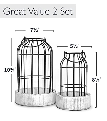 Livelab Modern Farmhouse Lantern Decor, [Refined] Rustic Home Decor Lanterns, Wire Metal Cloche Decorative Candle Holder For Your Living Room, Fireplace Mantle, Bathroom Countertop, Dining Table #TOP6