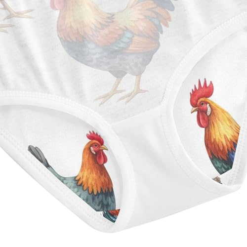 Toddler Panties, Watercolor Roosters Hens White Girls Underwear Cotton, 2T–8 Years4