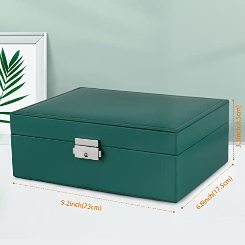 Bailinna Jewelry Organizer Box For Women Girls, 2 Layer Large Pu Leather Lockable Jewelry Storage Case Watch Display With Removable Tray For Necklace Rings Earrings Bracelets Vintage Gift - Green #TOP6