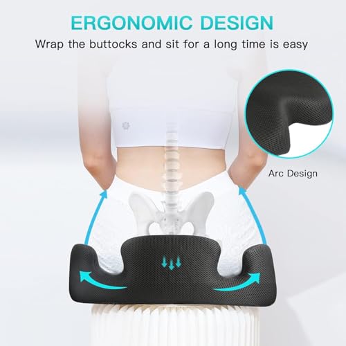 Benazcap Cuscino del Sedile per Sedia da Ufficio, da gioco e a Rotelle, in Memory Foam, Riduce la Sciatica, Allevia il Mal di Schiena, Adatto per Auto, Nero - 4