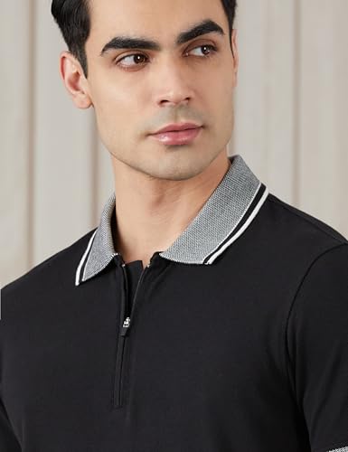 Image of Amazon Brand - Symbol Men's Cotton Rich Solid Zipper Polo Collar Tshirts | Half Sleeves | Plain-Regular Fit (Available in Plus Sizes)