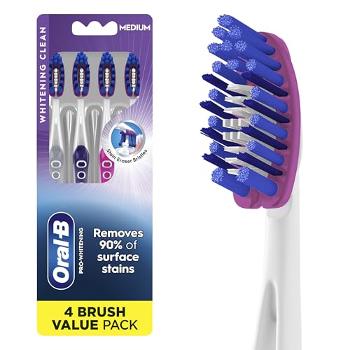 Image of Oral-B 3D White Deep Stain Remover toothbrushes, 4 Count Toothbrush Medium, Removes 90% of Surface Stains, whitens Teeth, deep Reach, removes Plaque and Stains Tooth Brush
