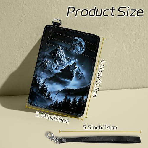 Image of Small Travel Wallets, Abstract Lone Wolf Slim Minimalist Front Pocket Wallet with Wristlet, RFID Blocking PU Leather Credit Card Holder with ID Window Change Purse for Men Women