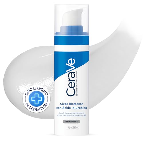 CeraVe Siero Idratante con Acido Ialuronico, Per Pelli Secche, 24H di Idratazione, Pelle Morbida e Levigata, Con Acido Ialuronico, Vitamina B5 e 3 Ceramidi, 30 ml