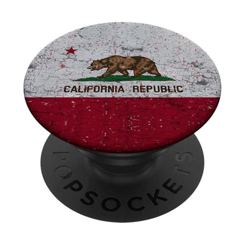 California Republic Flag Distressed Souvenir Bear PopSockets Adhesive PopGrip