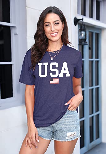 Usa Flag Tee Shirt For Women 4Th Of July Memorial Day Gift T Shirt Casual Short Sleeve American Proud T-Shirt Tops (Blue, Large) #TOP1