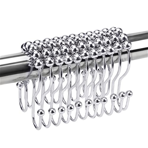 Misounda Double Shower Curtain Rings,Set Of 14,Stainless Steel,Diameter 3 X 1.8 Inches,For Shower Curtain Rod,For Shower Curtain,Sturdy Shower Curtain Rings,Hooks -Chrome #TOP17