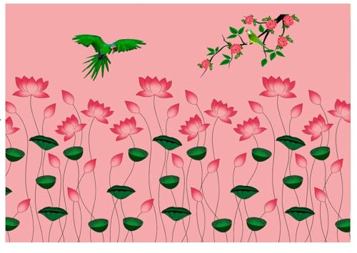 Image of zeonely mart Pink Lotus Backdrop Decoration Cloth| varalakshmi Pooja Backdrop Cloth | Background Decoration Cloth| Traditional Backdrop Cloth Pink Colour (8FT-6 FT) Lakshmi Pooja Background