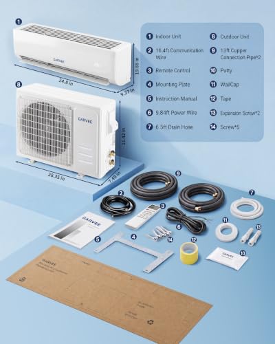 Image of Garvee 12000 BTU Mini Split AC /Heating System, 17 SEER2 Inverter Split System Air Conditioners, Ductless Wall Mount Heat Pump, AC Unit Cool Up to 750 Sq. Ft, 230V