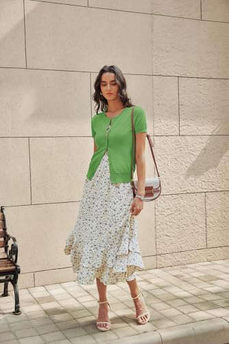 Image of GRACE KARIN Women Short Sleeve Cardigan, 2026 Summer Knitted Sweater Tops, Basic Crew Neck Crop Outfits