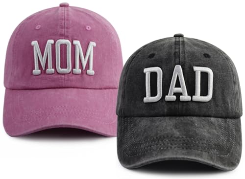 Image of Mom and Dad Hats for Men Women, Funny Adjustable Cotton 3D Embroidered Mama Papa Baseball Cap