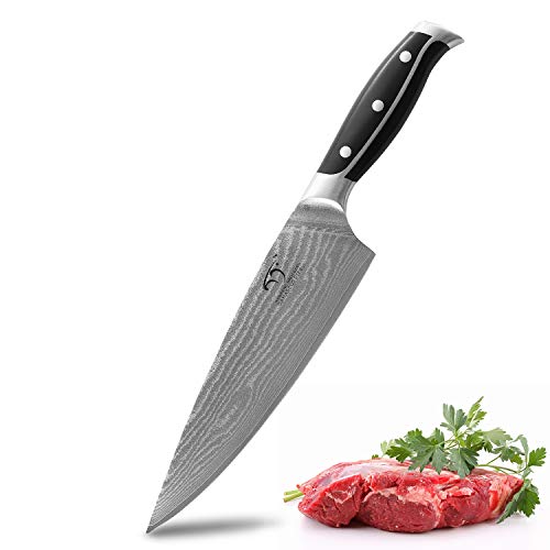 Damascus Kitchen Knife, 8 Inch Chef Knife Professional Kitchen Knife Forged With Vg10 Super Steel 67-Layer Damascus, Non-Slip Abs Ergonomic Triple Rivet Handle, Razor Sharp Lightweight Multipurpose #TOP15