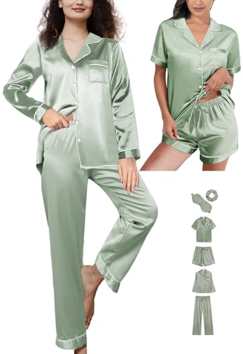 6Pcs Womens Silk Satin Pajamas Set XS-XXL Pajama Sets Pjs Set Button Down Pj Sets Sleepwear Loungewear