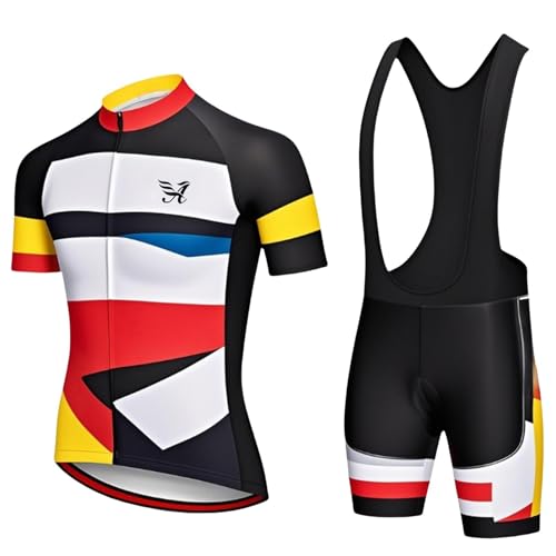 Ropa de Ciclismo Maillot Ciclismo Hombre Completo Camiseta - Conjunto Ciclismo Hombre con Maillot de Ciclismo para Hombre y Culote Hombre Ciclismo, 9D Gel Padding(Red-White,M)
