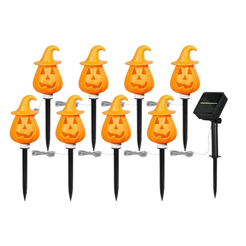Sghtil Luces solares de calabaza al aire libre | Luces solares de estaca de Halloween - Soporte de exhibición ajustable naranja para decoración de jardín para porche, patio, tumba exterior