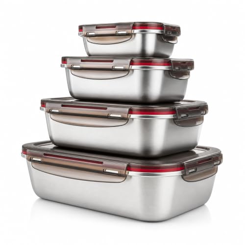 STARVAST Frischhaltedosen aus Edelstahl/Luchbox mit luftdichtem Deckel 4er Set/Meal Prep Vorratsdose Lebensmittelbehälter für die Küche