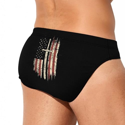 U.S. Flag Printed Swim Briefs for Men Sexy Bikini Swimwear Elastic Beach Trunks Bathing Suit4