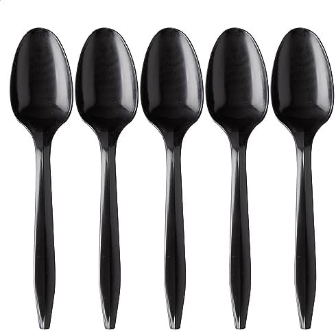 100 Plastic Spoons Black Medium Weight | Plastic Cutlery Disposable Spoons Utensils - Durable Plasticware Teaspoons Cutlery | Great For Celebrations, Parties, Travels, Events, And Everyday Use image 4