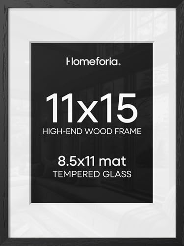 Image of Homeforia 11x15 Black Oak Picture Frame, High-End Wood, 8.5x11 Mat, Glass | High End Solid Oak Wood, Tempered Glass, Acid-Free 8.5x11 Removable Mat, 11x15 Edge-to-Edge Display 15x11, Wall Kit, Set Of 2