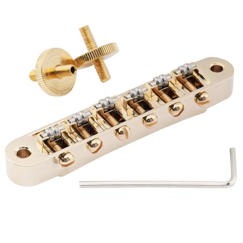 Musiclily Pro 10.4mm Roller Saddle ABR Tune-O-Matic Bridge with M4 Post for Les Paul Style Electric Guitar Gold - Image 3