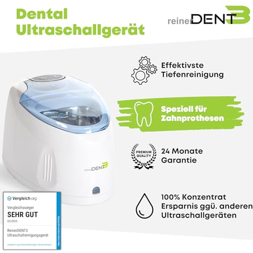 reinerDENT3 Dental Ultraschallgerät inkl. Prothesenbürste + 50ml Probe Prothesenreiniger +...