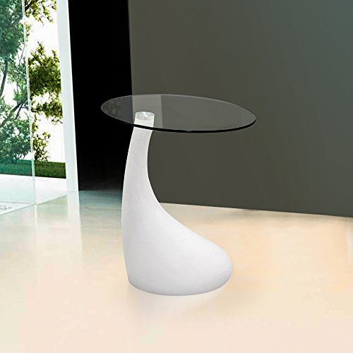 Fab Glass And Mirror Modern White Round Top For Living Room,Offices, Bed Side Glass End Table With High Gloss Base, 18 #TOP5