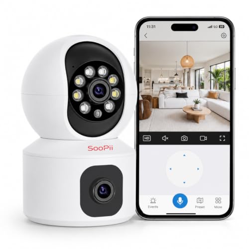 SOOPII Full HD Dual Lens WiFi CCTV Camera for Home Security | Motion Tracking, Human Detection, Night Vision, Cloud Recording, Two-Way Audio, Mobile App Remote Access, Wireless Indoor Security Camera