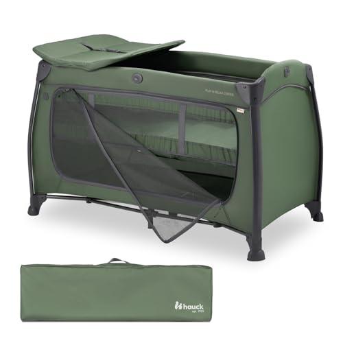 hauck Lettino Da Viaggio Play N Relax Center - Culla Neonato Da 0 Mesi Fino a 15 Kg - Box Bambini con Fasciatoio, Borsa e Apertura XL, Letto Pieghevole - Verde scuro