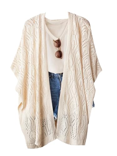 Women's Lightweight Cardigan Sweaters Hollow Out Warps Open Front Half Sleeve Shawl