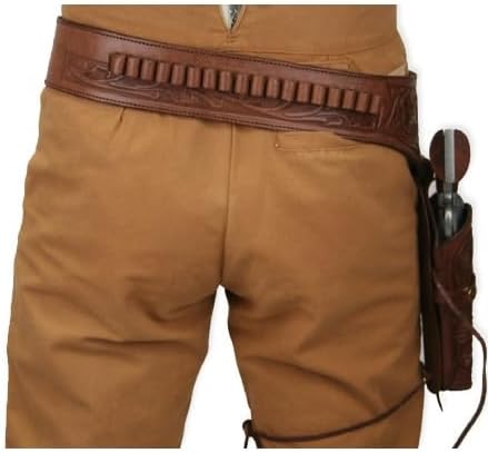 Western Gun Holster – Belt - Fits .22 Cal - Old West Cowboy Fast Draw Rig – Leather Revolver Holder – Revolvers 4''–6.5'' Barrel- Compatible Heritage Rough Rider, Ruger, Wrangler, Colt